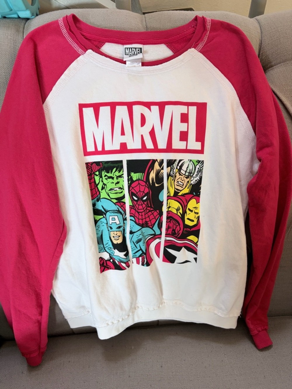 Marvel Kids Crewneck Sweatshirt in White and Pink with Comic Panel Graphic
